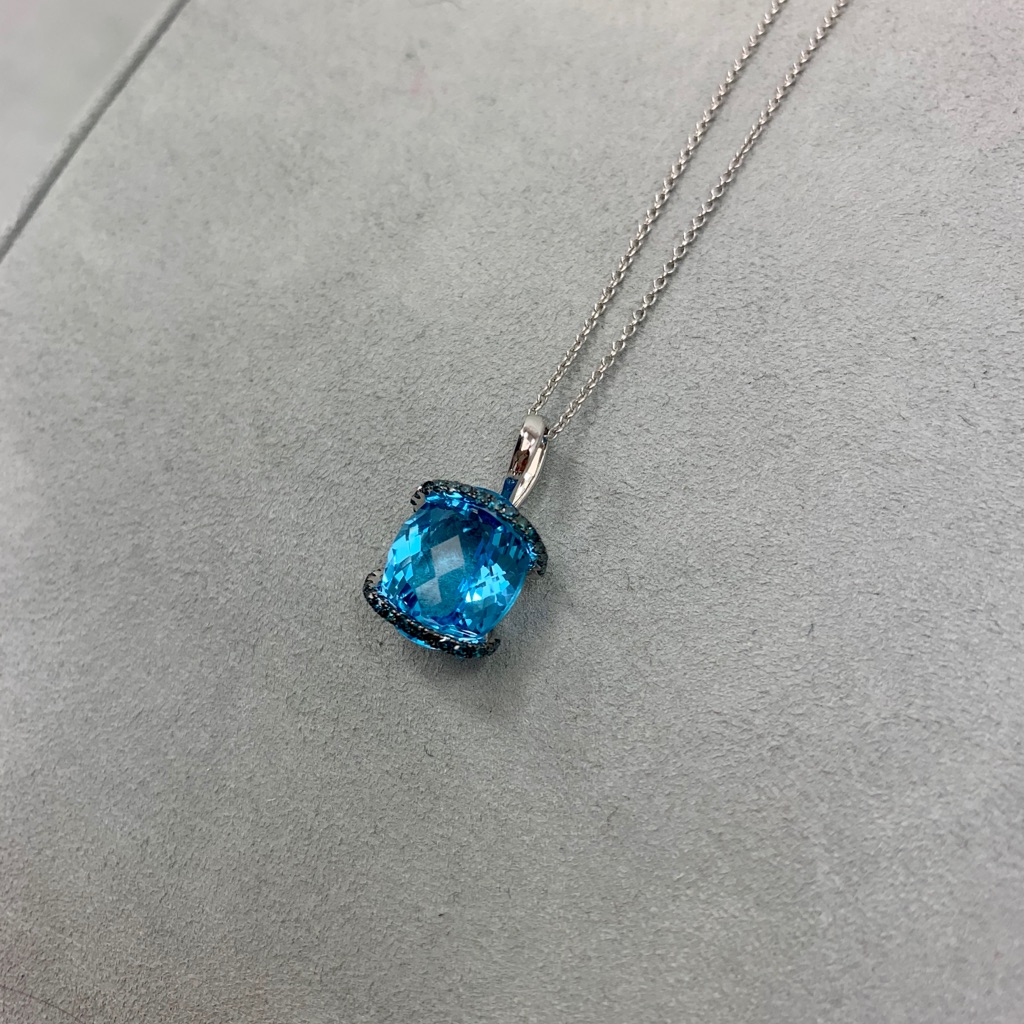Blue Topaz  Blue Diamond Pendant